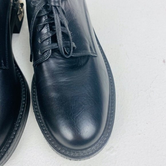 Miu Miu Black Smooth Leather Studded Chunky Classic Formal Lace Up Shoes UK 2.5 - Picture 5 of 12